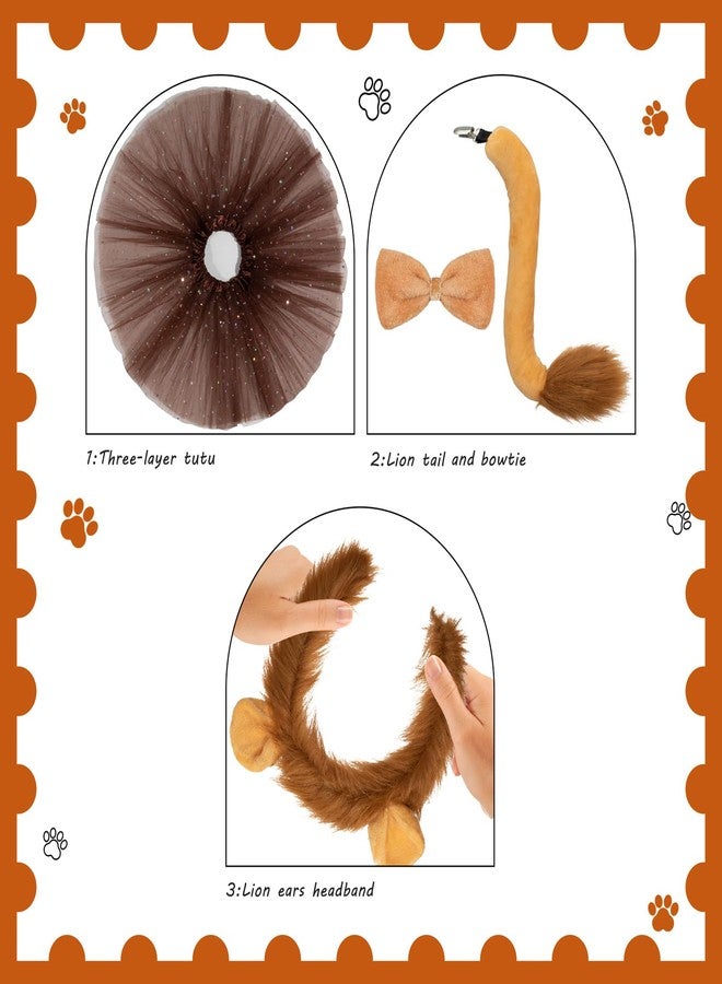 BROMZ 4 Pcs Lion Costume Set Animal Ears Headband Tail Bowtie Tutu Skirt for Girls Kids Halloween Cosplay Party Dress Up - Image 3